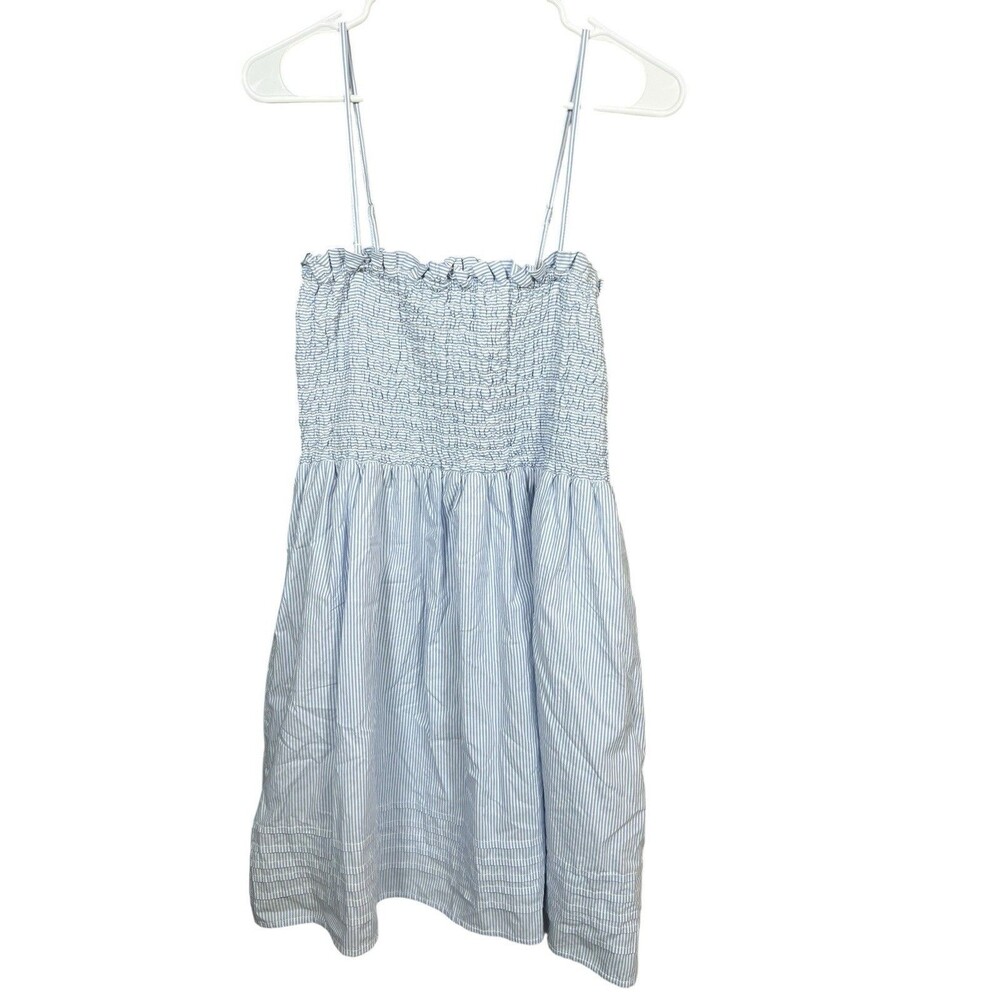 American Eagle Seersucker Smocked Sundress Blue White Striped NWT Size Large